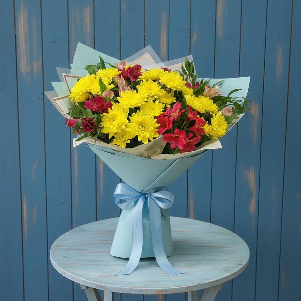 Букет цветов из: Альстромерии и Хризантемы в Енисейске