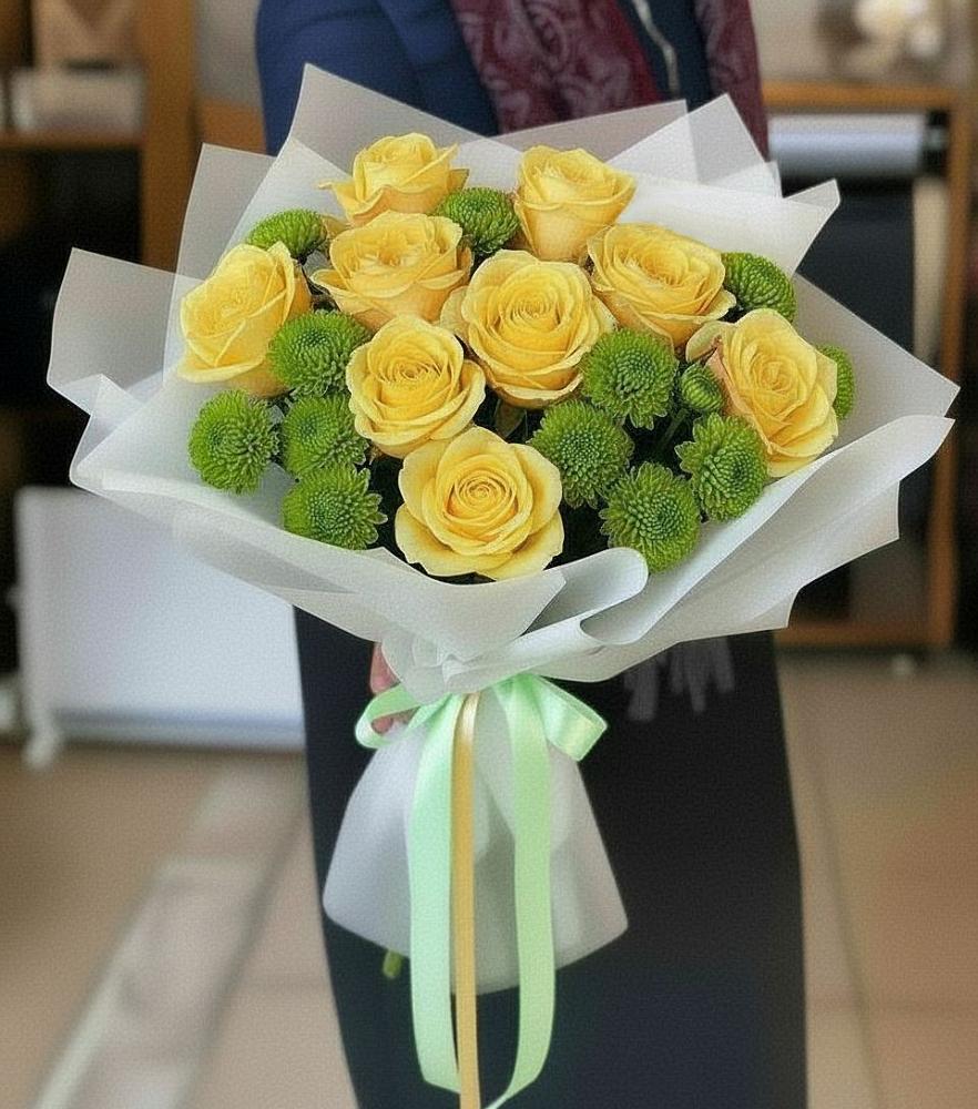 Букет цветов из: Хризантемы и Розы в Енисейске