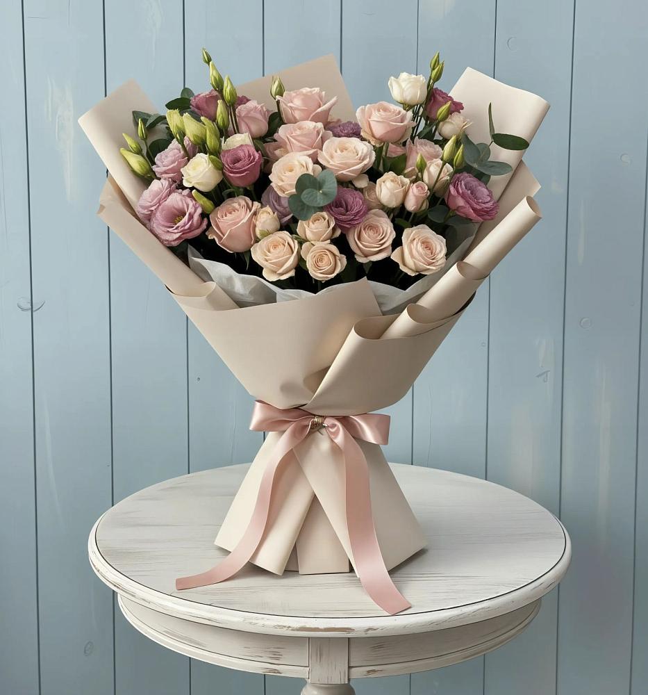 Букет цветов из: Розы и Лизиантусы в Енисейске